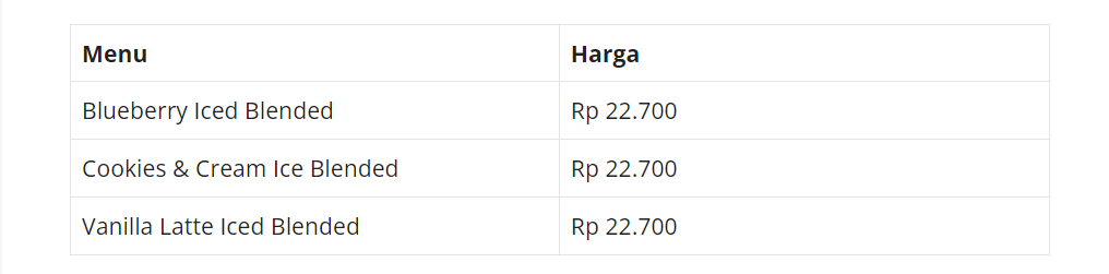 Harga Menu Solaria