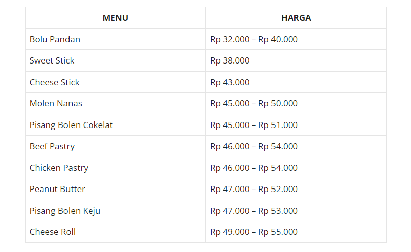 Harga Menu Amanda Brownies